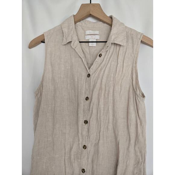 Halston Womens Small 100% Linen Sleeveless Dress Beige Resort Vacation Old Money - Picture 2 of 9